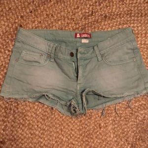 Green denim shorts